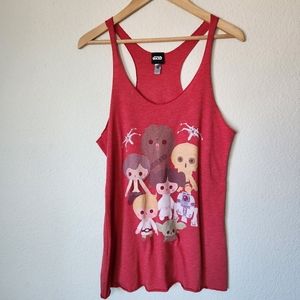 Women's Next Level Star Wars Red Racerback Tank with Baby Main Characters Size L